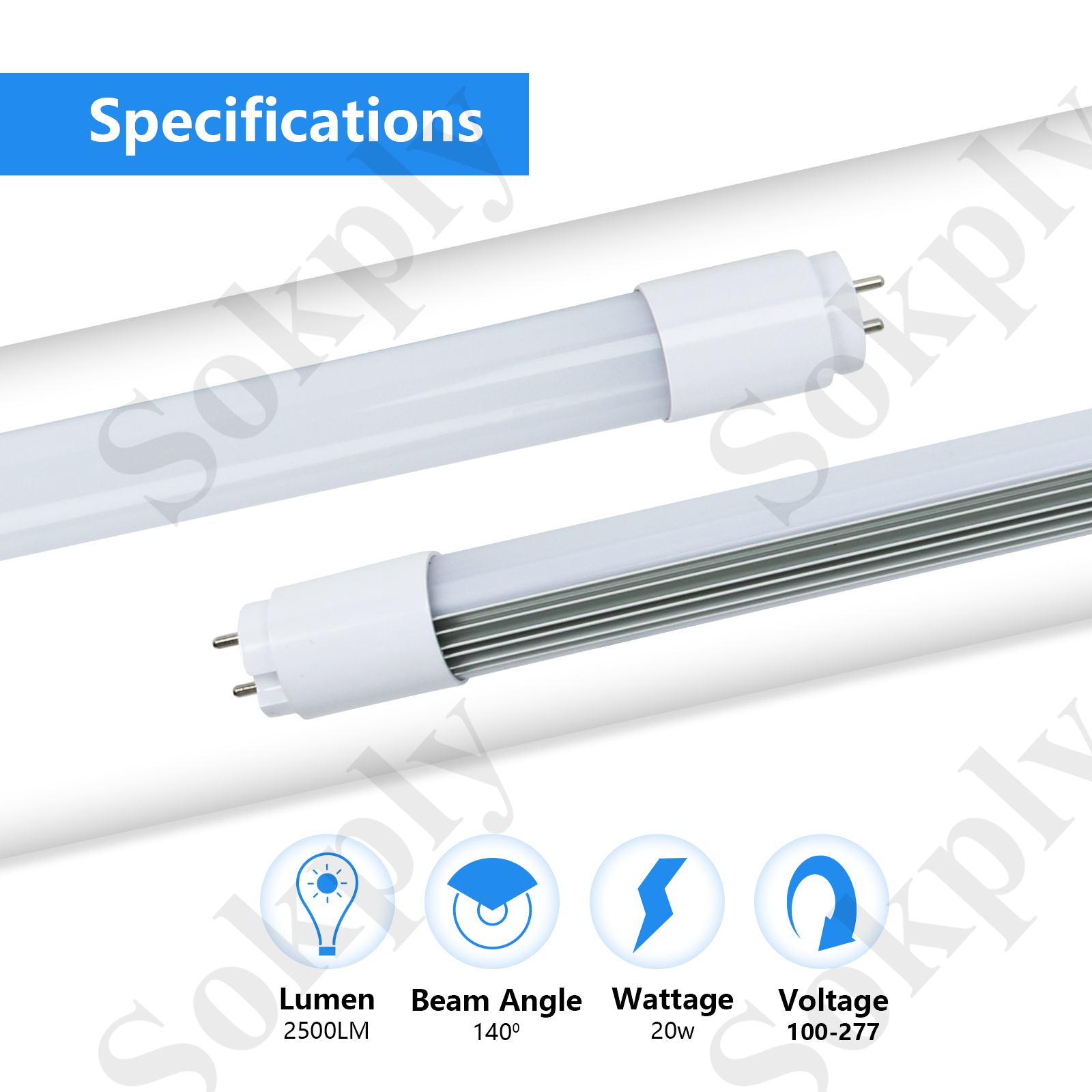 LED 4FT Tube 20W/18W/15W Power Turnabld Type A+B