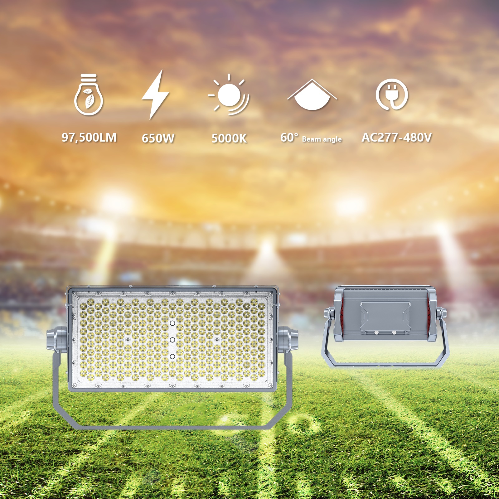 650W LED Stadium Flood Light 277-480V with Beam Angle 60°